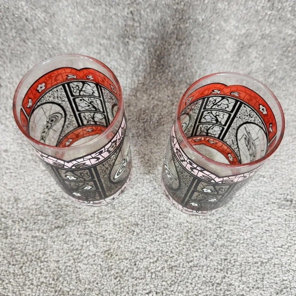 Coca-Cola Drinking Glasses Red Tiffany Stained Glass Style Vintage Set of 2 OS